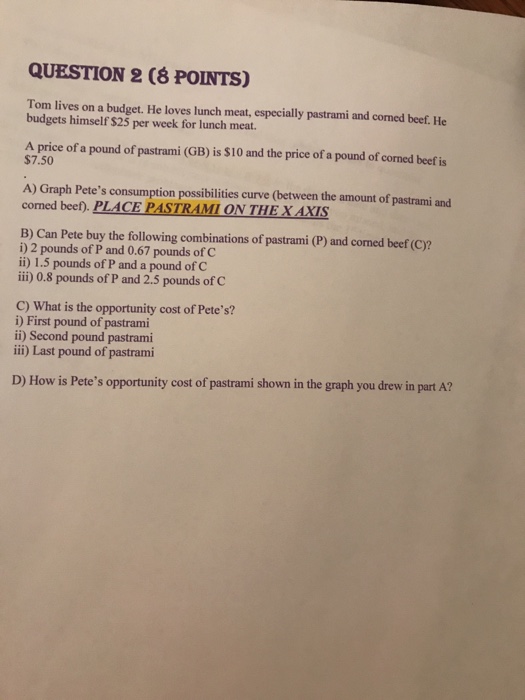 Solved QUESTION 2 (8 POINTS) Tom lives on a budget. He loves | Chegg.com