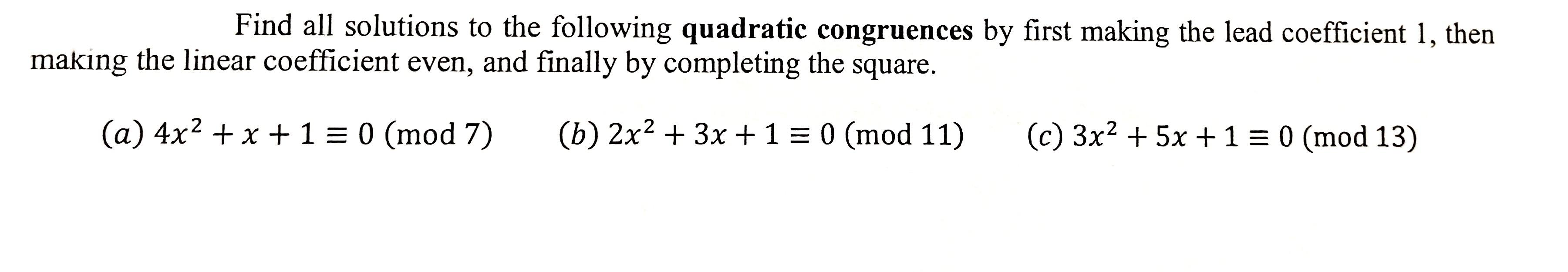 Solved Find All Solutions To The Following Quadratic | Chegg.com