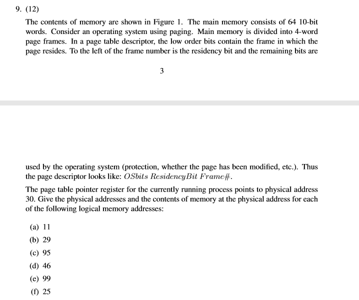 9. (12) The contents of memory are shown in Figure 1. | Chegg.com