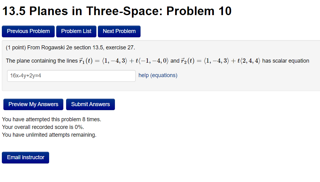 Solved 13.5 Planes in Three-Space: Problem 10 Previous | Chegg.com