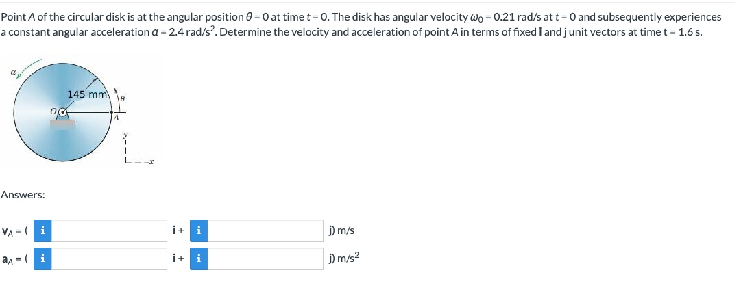 Solved Point A of the circular disk is at the angular | Chegg.com