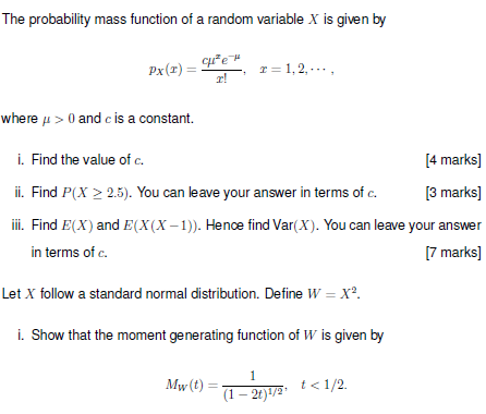 Solved The probability mass function of a random variable x | Chegg.com