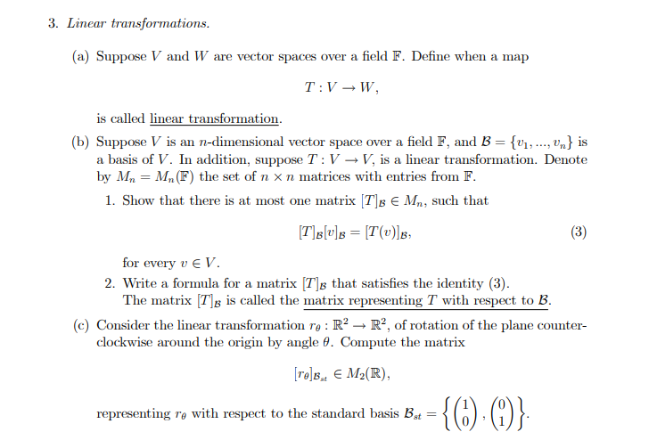 Solved 3 Linear Transformations A Suppose V And W Are Chegg Com