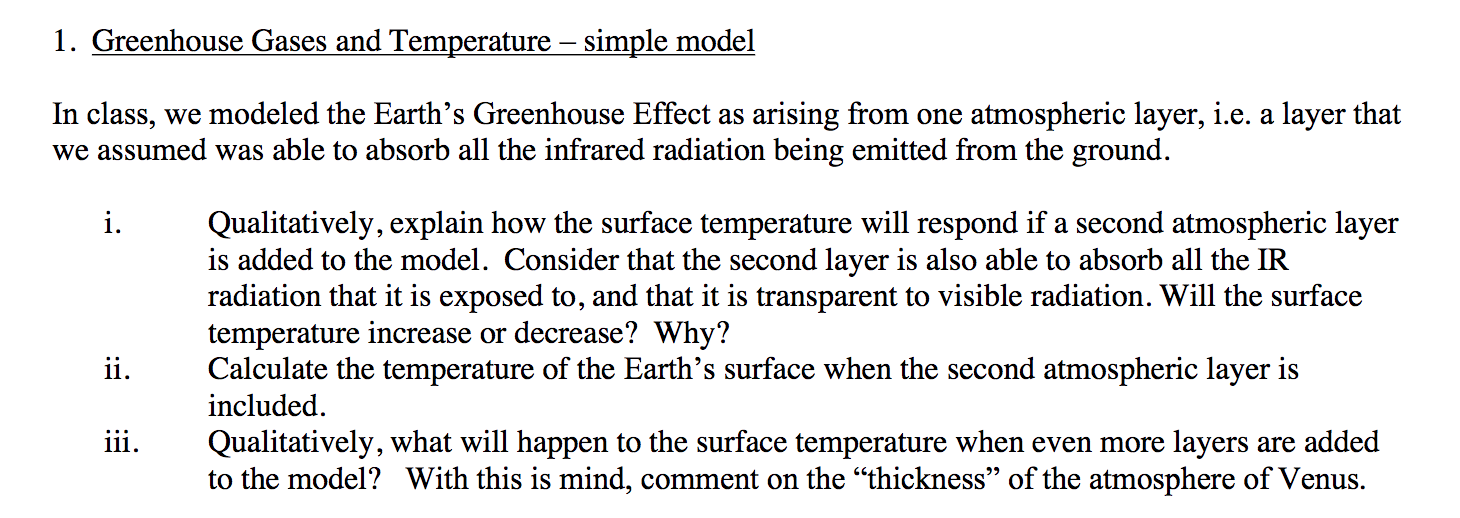 Solved 1 Greenhouse Gases And Temperature Simple Model In Chegg Com