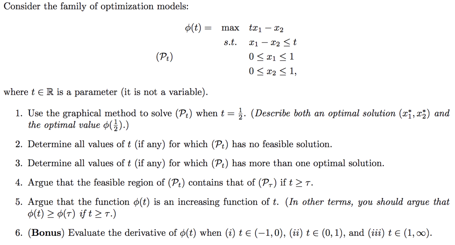 Solved Consider The Family Of Optimization Models º T Chegg Com