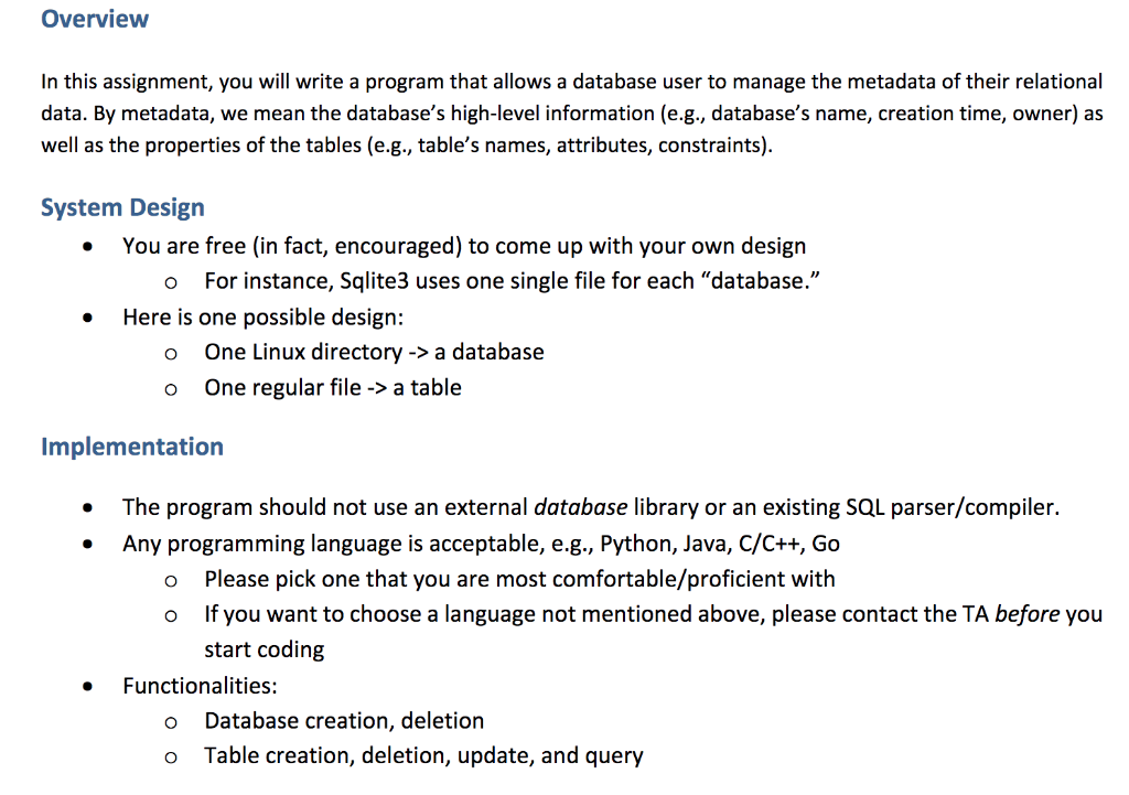 assignment one - programming in sql - **bcs360 -... Overview In this assignment, you will write a program | Chegg.com