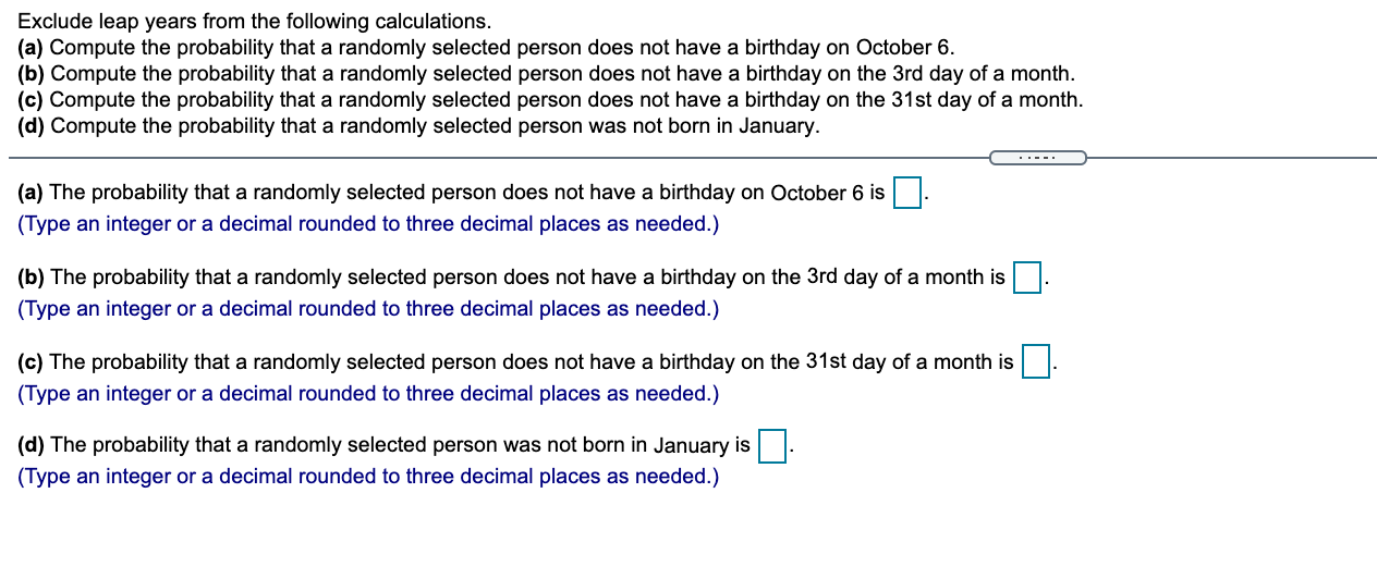 Solved Exclude Leap Years From The Following Calculations. | Chegg.com