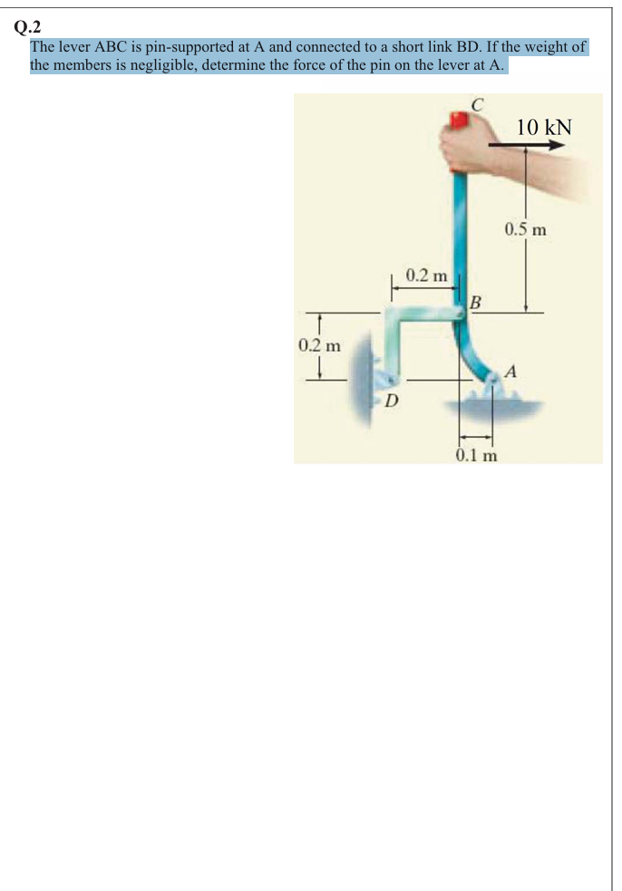 Solved Q.2 The lever ABC is pin-supported at A and connected | Chegg.com