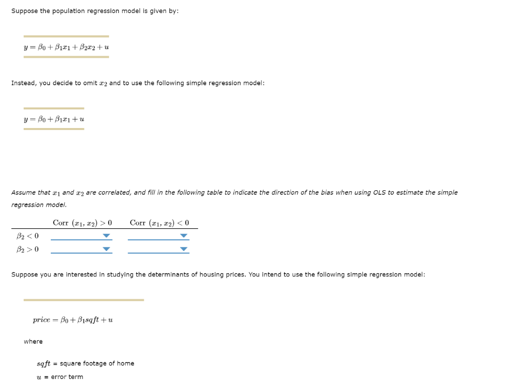 Solved Suppose The Population Regression Model Is Given By: | Chegg.com