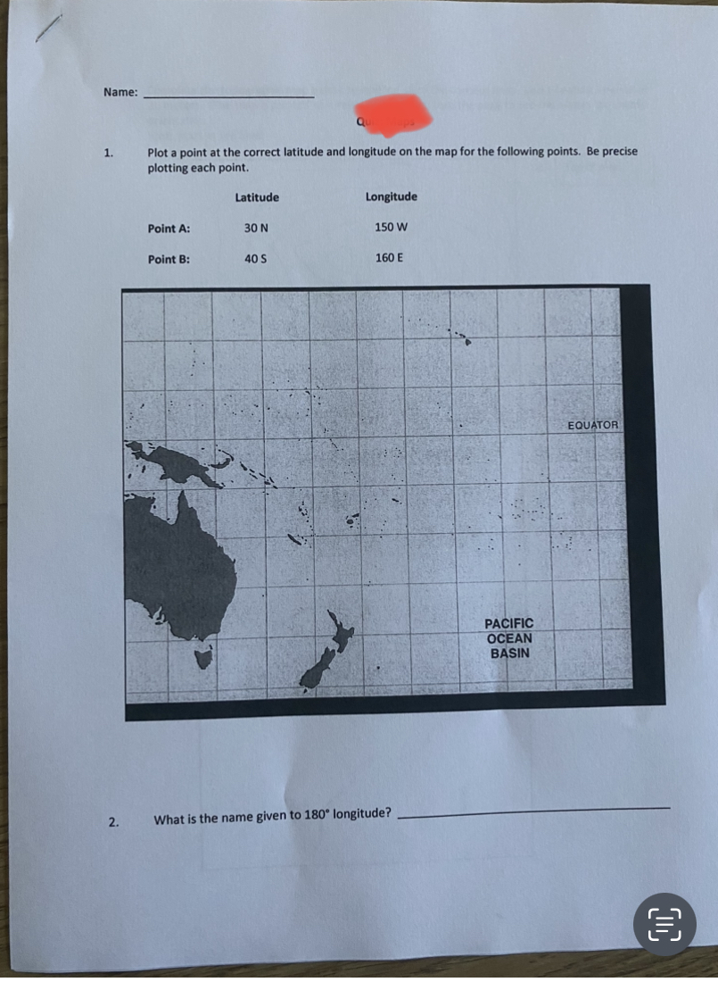 Solved Name:Plot a point at the correct latitude and | Chegg.com