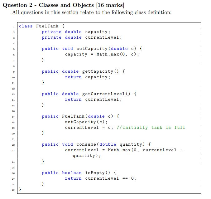 Solved Question 2 Classes And Objects 16 Marks All Chegg Com