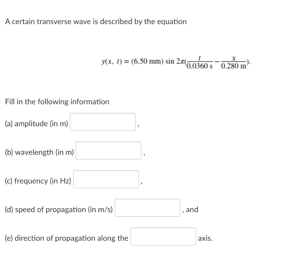 Solved A certain transverse wave is described by the | Chegg.com