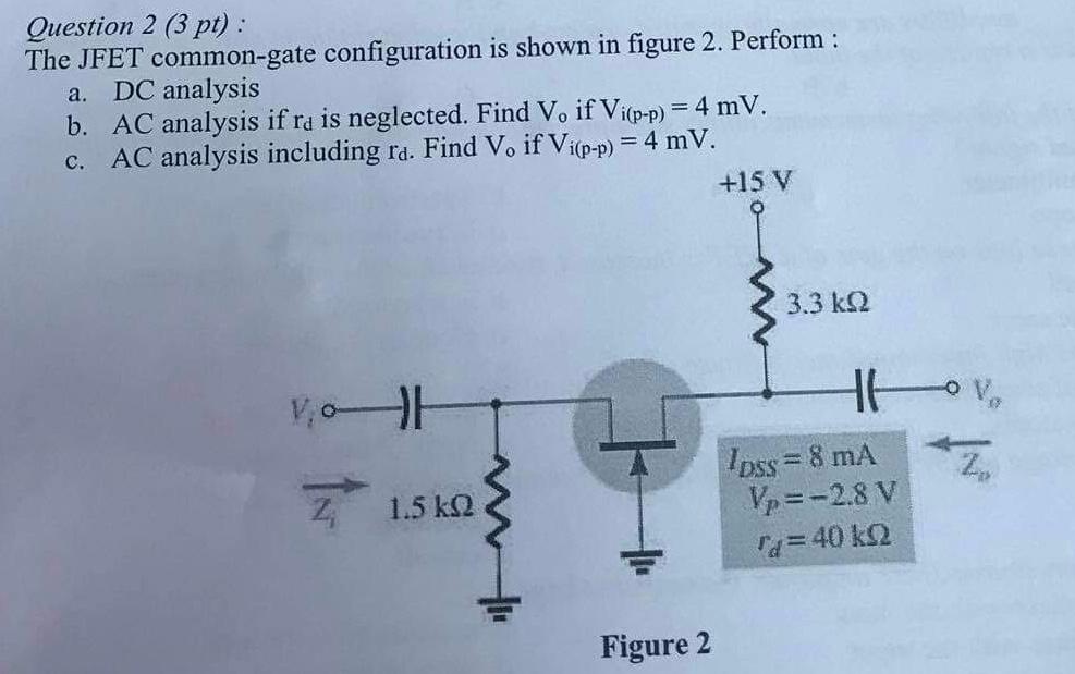 Solved Question 2 (3 pt) The JFET commongate configuration