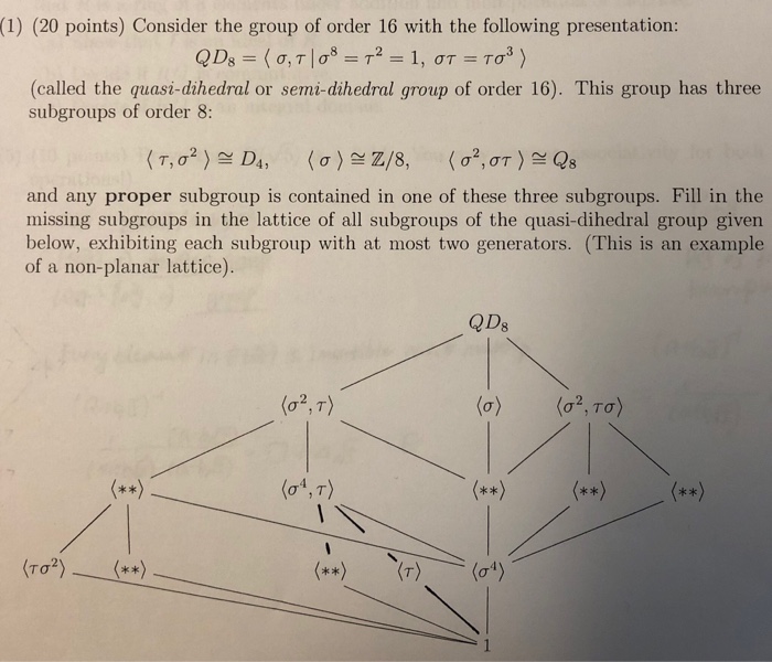 Solved (1) (20 points) Consider the group of order 16 with