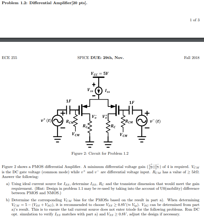 Problem 1.2: Differential Amplifier[20 pts] 1 of 3 | Chegg.com