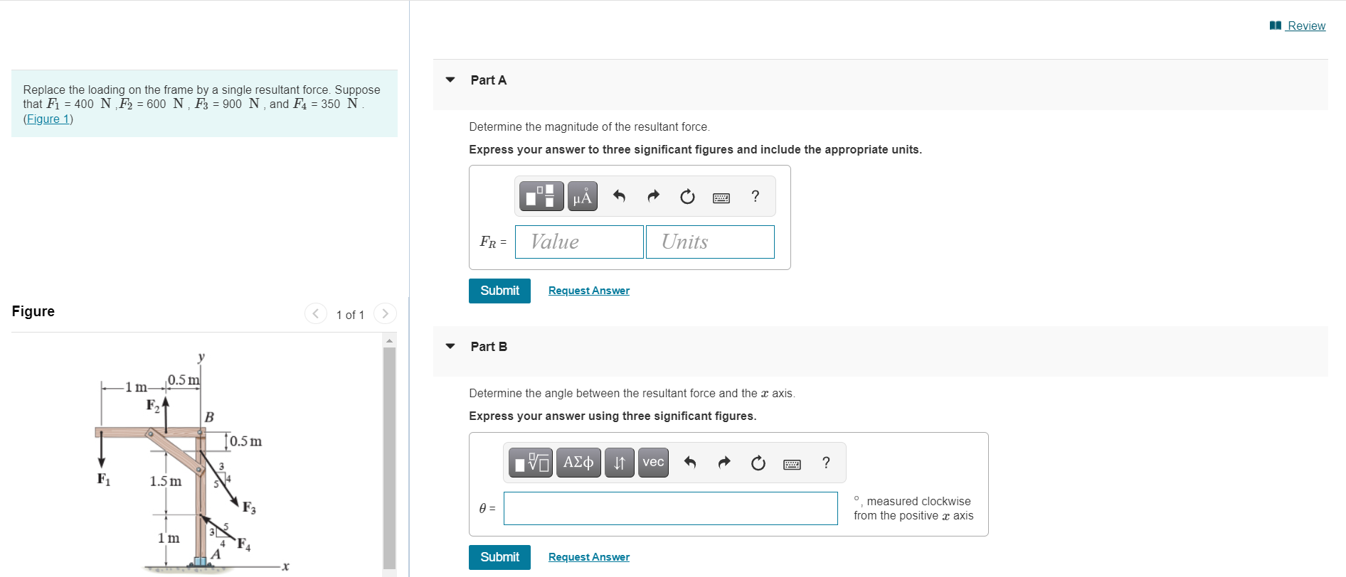 Solved Determine the angle between the resultant force and | Chegg.com