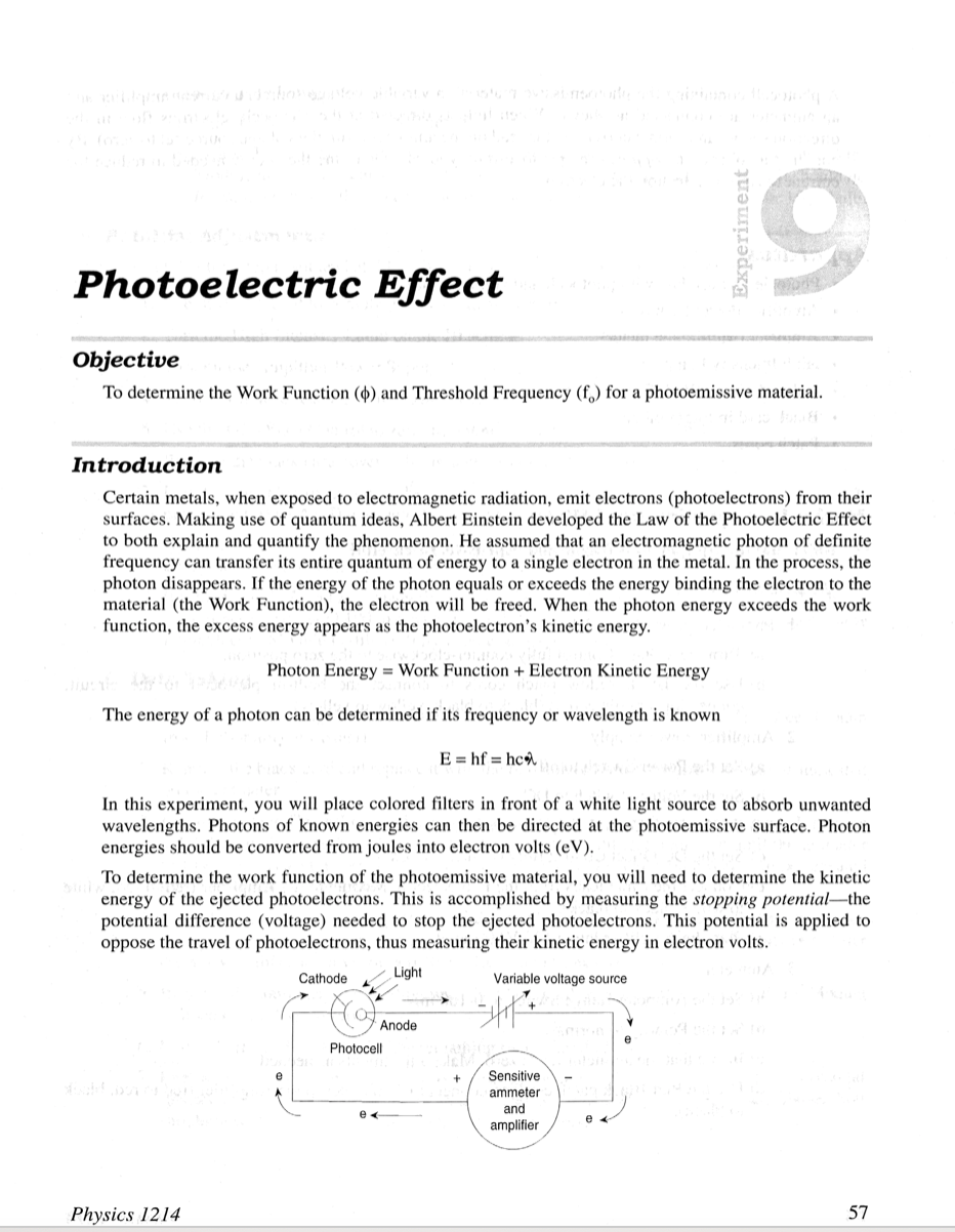 Solved Experiment 19 Photoelectric Effect Objective To
