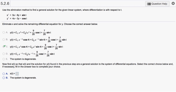 Solved 5.2.6 Question Help * Use The Elimination Method To | Chegg.com