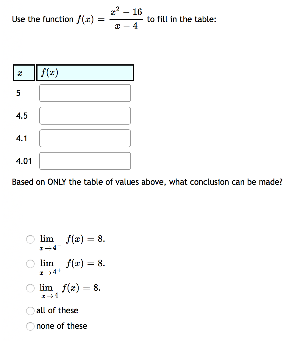 Solved X2 16 Use The Function F X To Fill In The Table Chegg Com