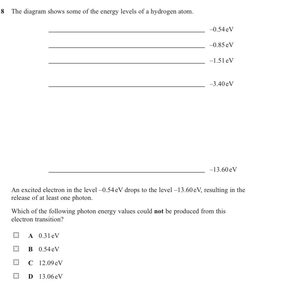 Solved 8 The diagram shows some of the energy levels of a | Chegg.com