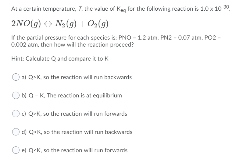 Solved At A Certain Temperature T The Value Of Keq For Chegg Com