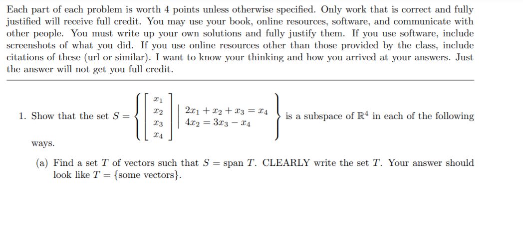 Solved Each part of each problem is worth 4 points unless | Chegg.com