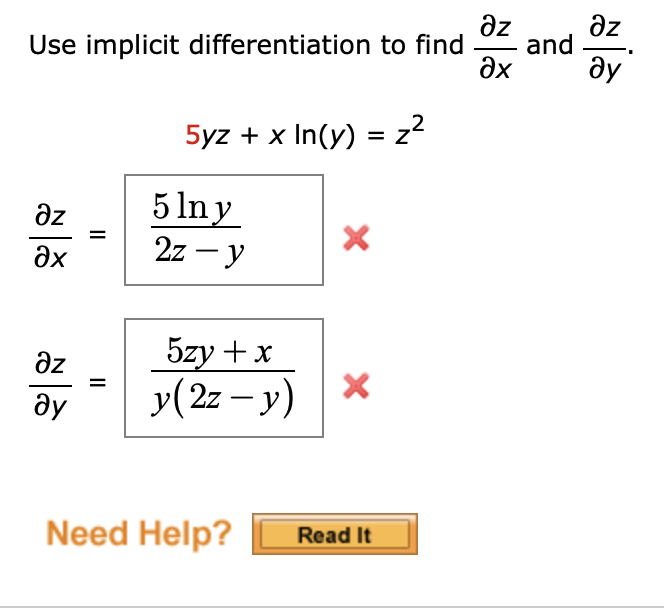 Solved Use Implicit Differentiation To Find ∂x∂z And ∂y∂z 9328