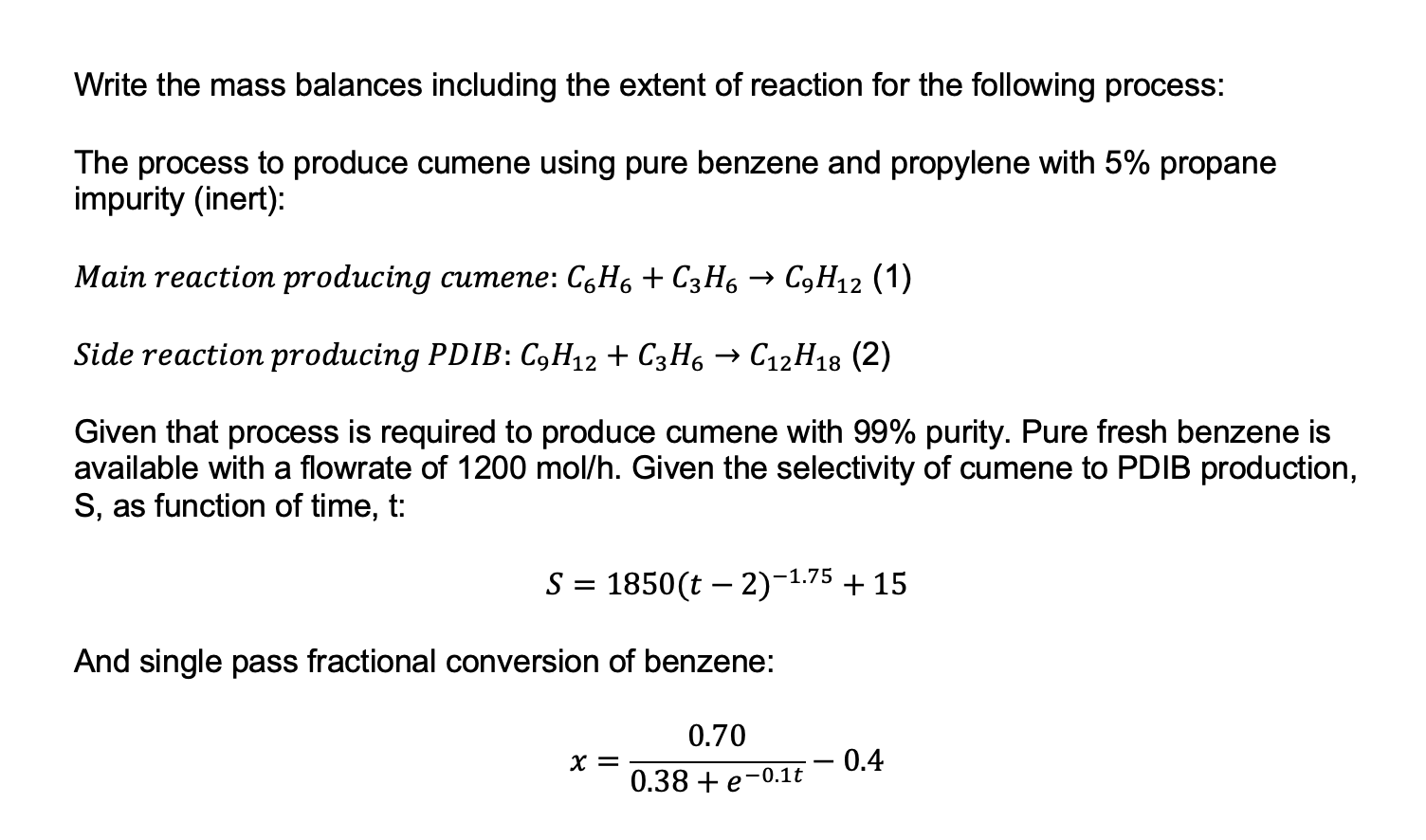 Solved Write The Mass Balances Including The Extent Of | Chegg.com