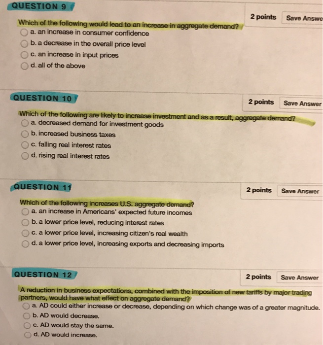 Solved QUEST 2 points Save Answer As the price level | Chegg.com