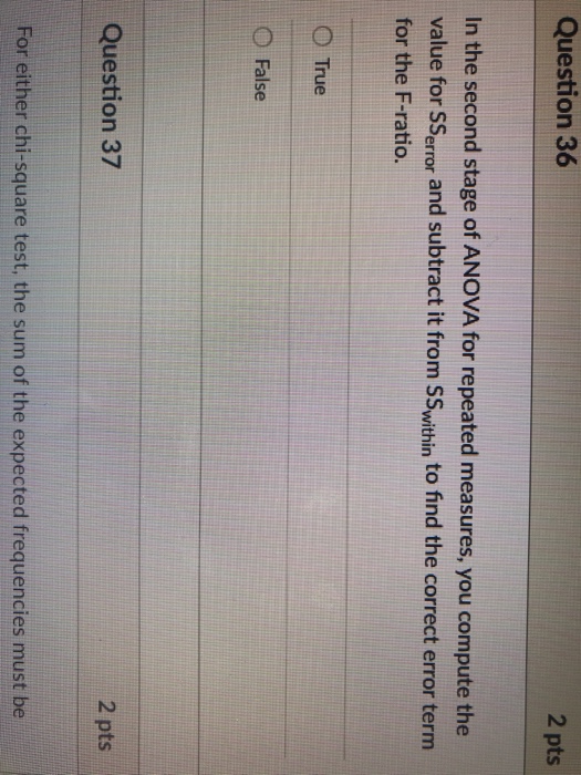 Solved Question 36 2 pts In the second stage of ANOVA for | Chegg.com