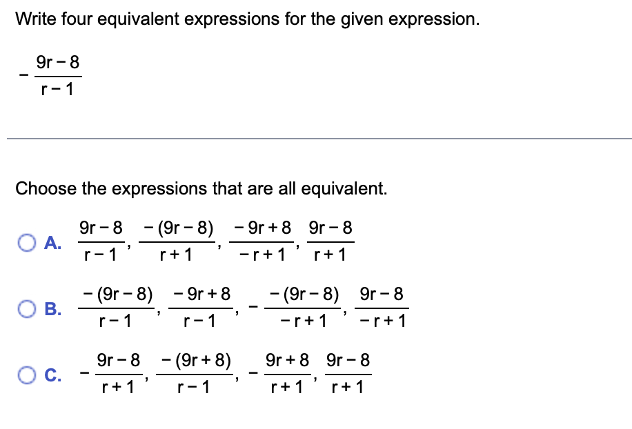 Solved Write four equivalent expressions for the given | Chegg.com