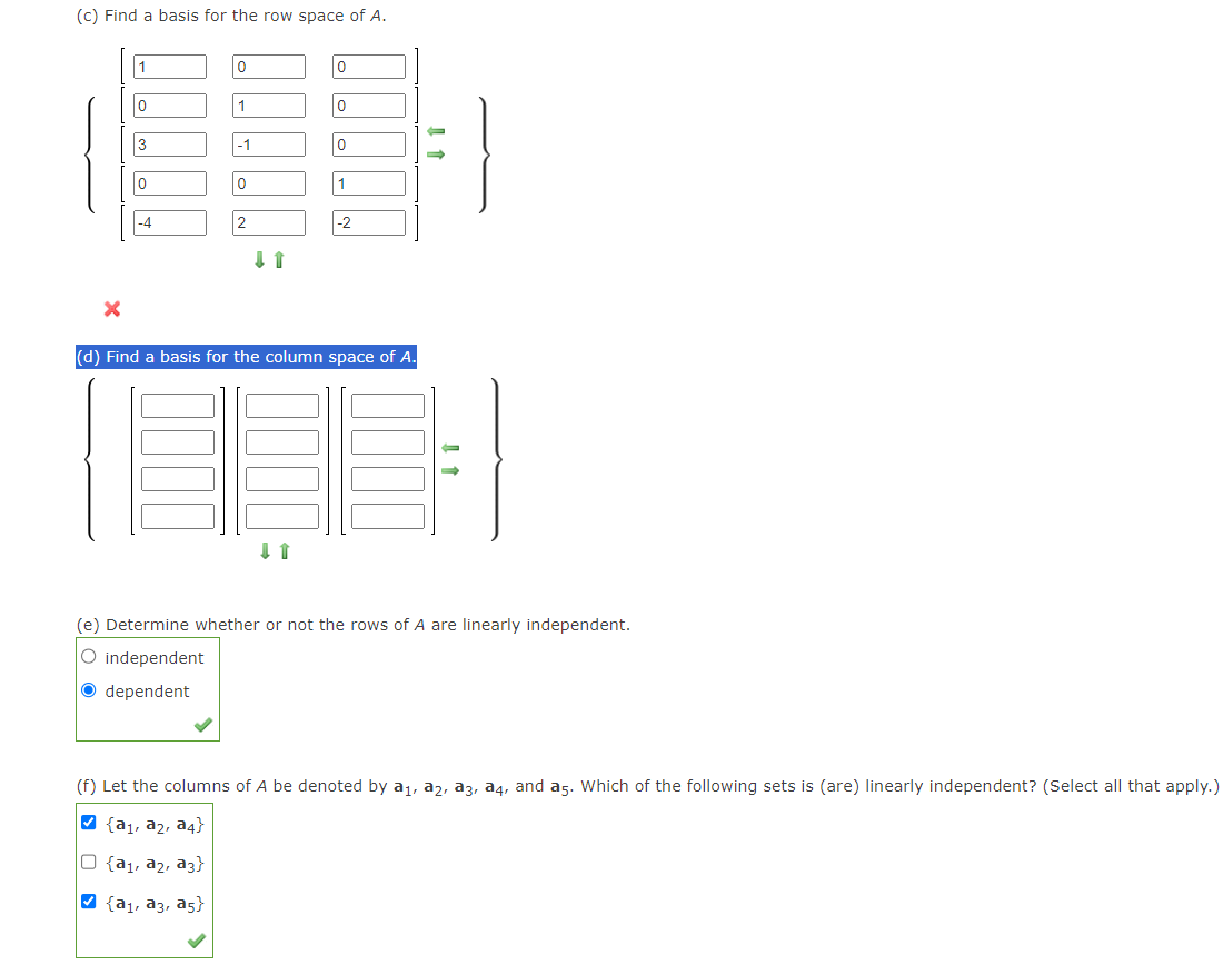 Solved c Find a basis for the row space of A. d Find a Chegg