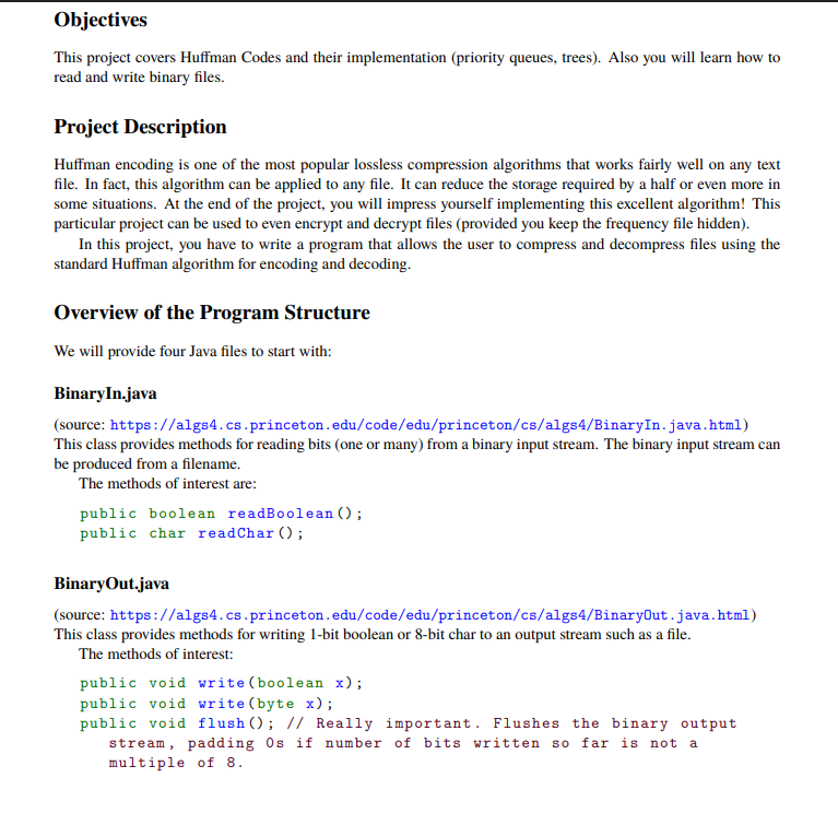 Objectives This project covers Huffman Codes and | Chegg.com