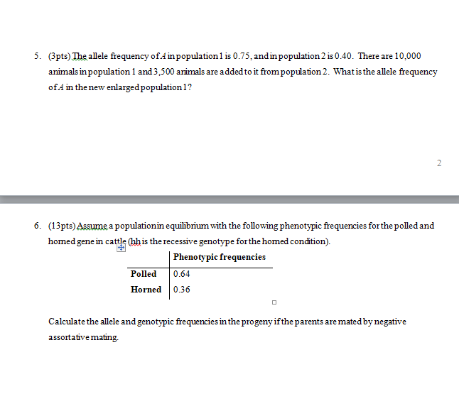 Solved 5. (3pts) The allele frequency of A in population 1 | Chegg.com