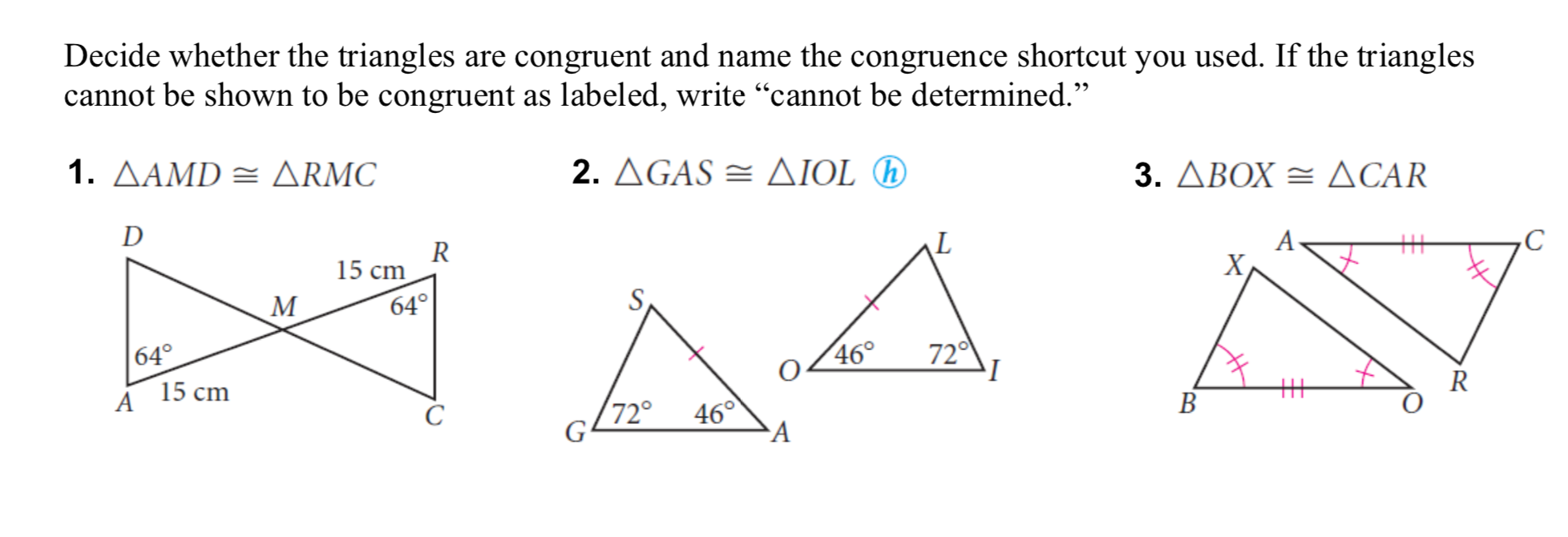 Solved Decide whether the triangles are congruent and name | Chegg.com