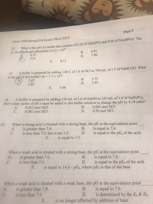 Solved page:3 12. What is the pH of a buffer that consists | Chegg.com