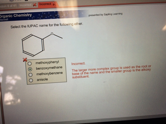 Solved Select The Iupac Name For The Following Ether 2727