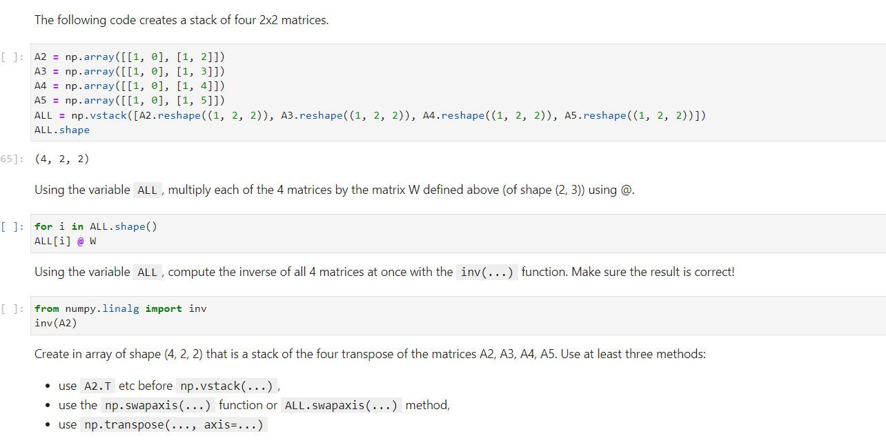 Solved The following code creates a stack of four 2x2 | Chegg.com