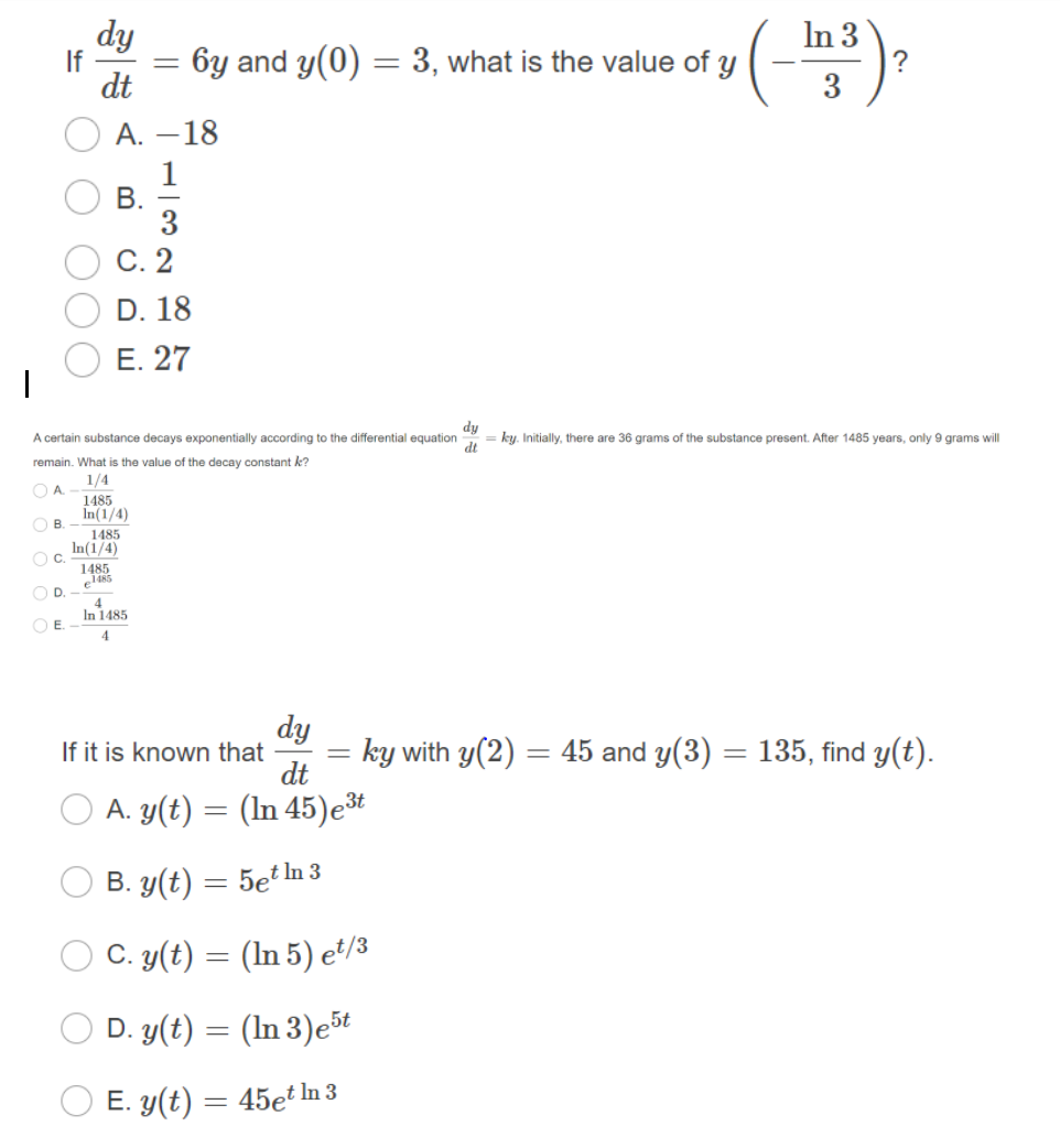 Solved If Dy Dt By And Y 0 3 What Is The Value Of Y V Chegg Com