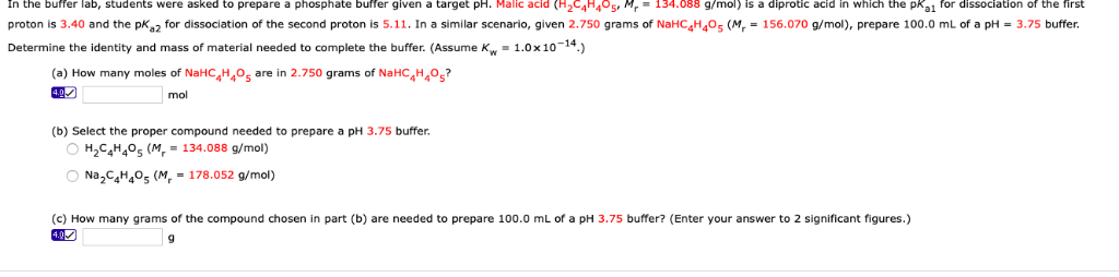 Solved In the buffer lab, students were asked to prepare a | Chegg.com