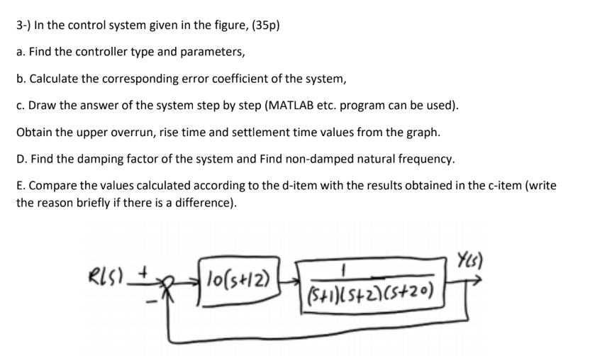 Solved 3-) In the control system given in the figure, (35p) | Chegg.com