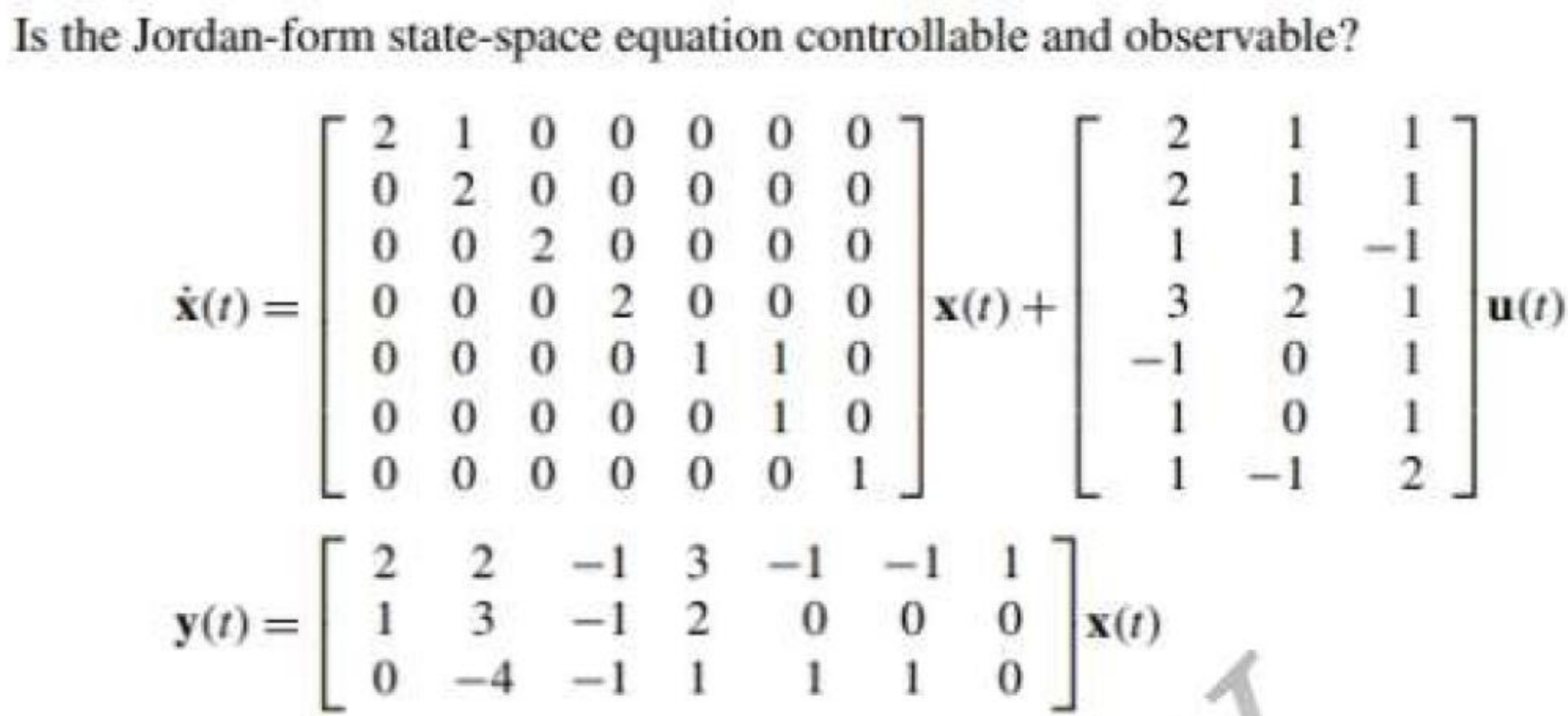 Solved Is the Jordan-form state-space equation controllable | Chegg.com