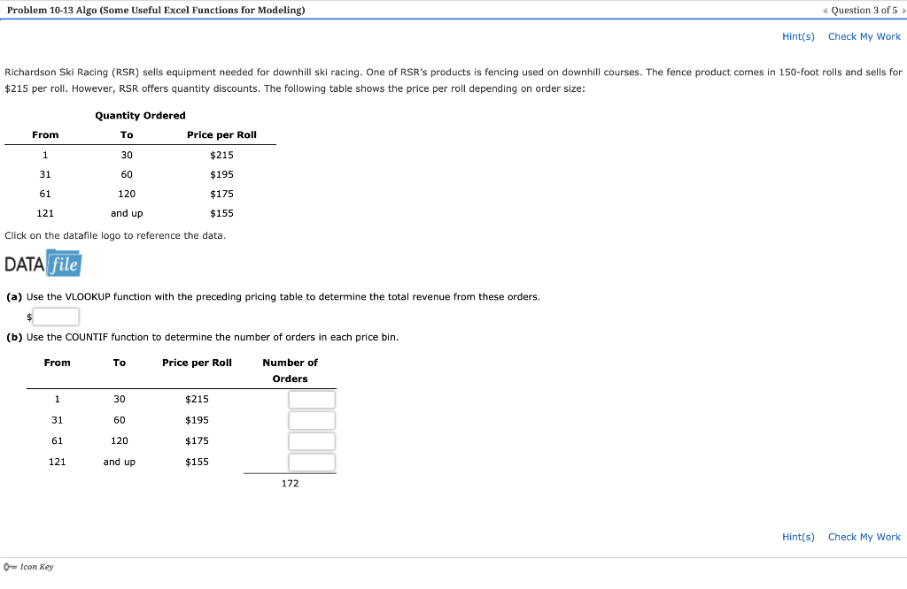 Problem 10 13 algo some useful excel functions for chegg