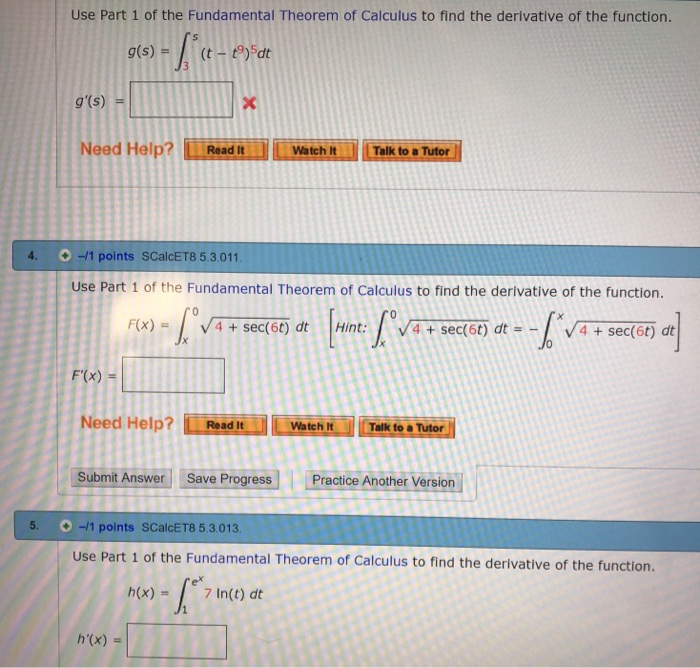 Solved Use Part 1 of the Fundamental Theorem of Calculus to | Chegg.com