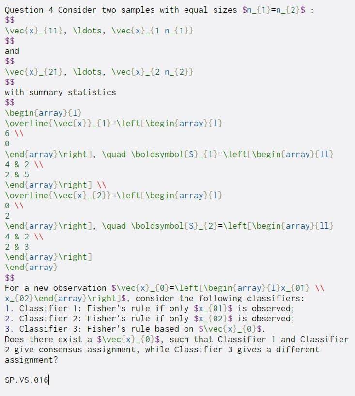 Solved Question 4 Consider two samples with equal sizes | Chegg.com