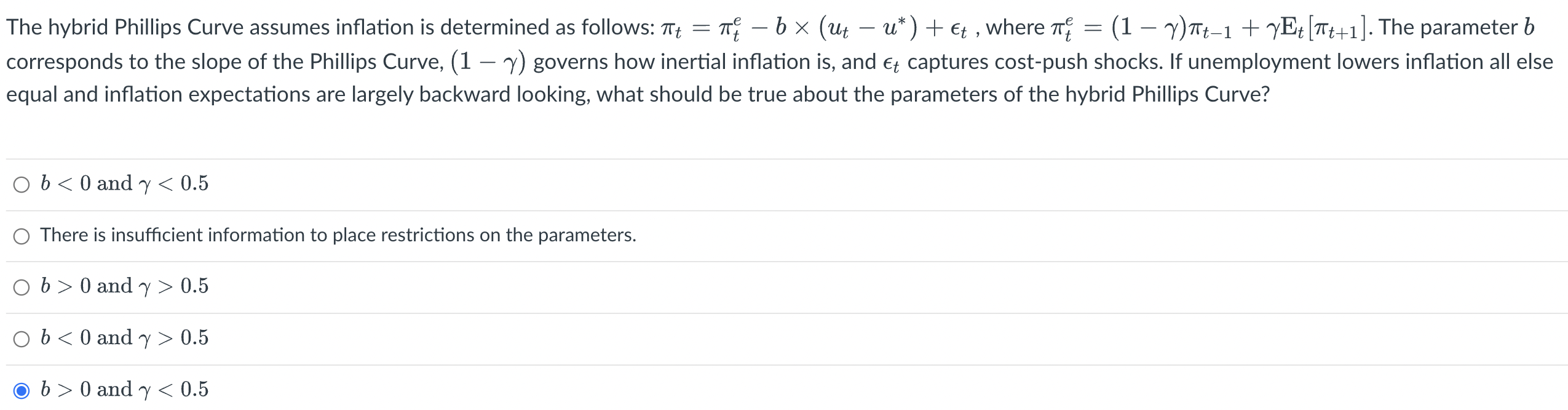 Solved The hybrid Phillips Curve assumes inflation is | Chegg.com