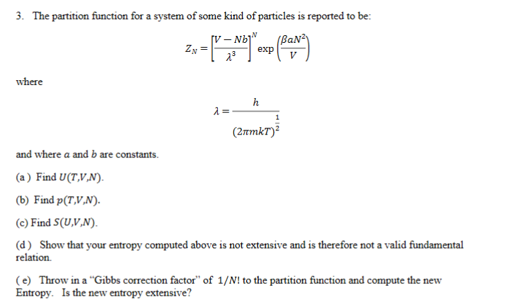 Solved 3. The partition function for a system of some kind | Chegg.com