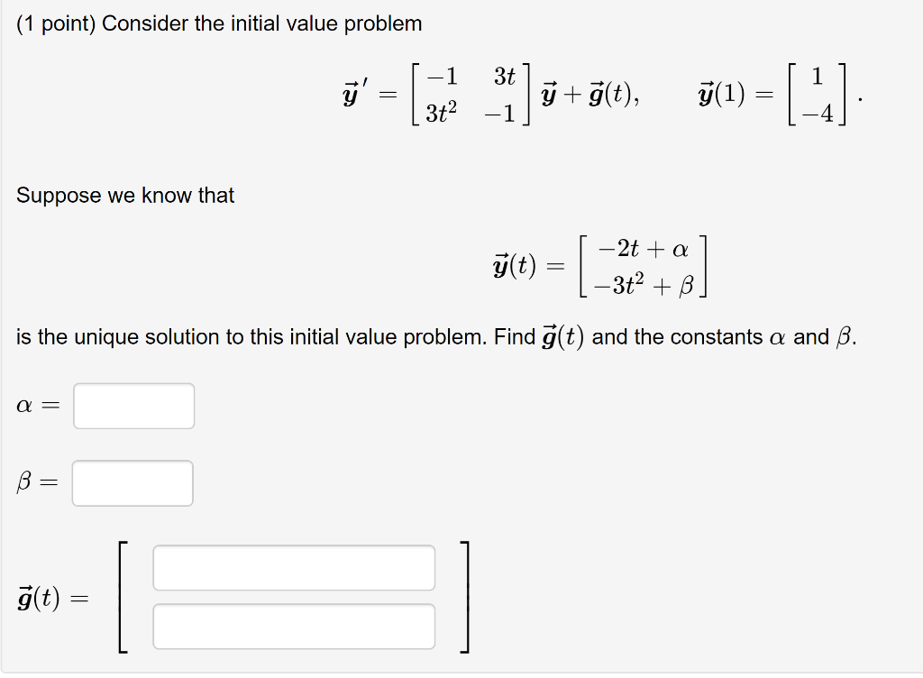 Solved 1 Point Consider The Initial Value Problem 3t Y Chegg Com