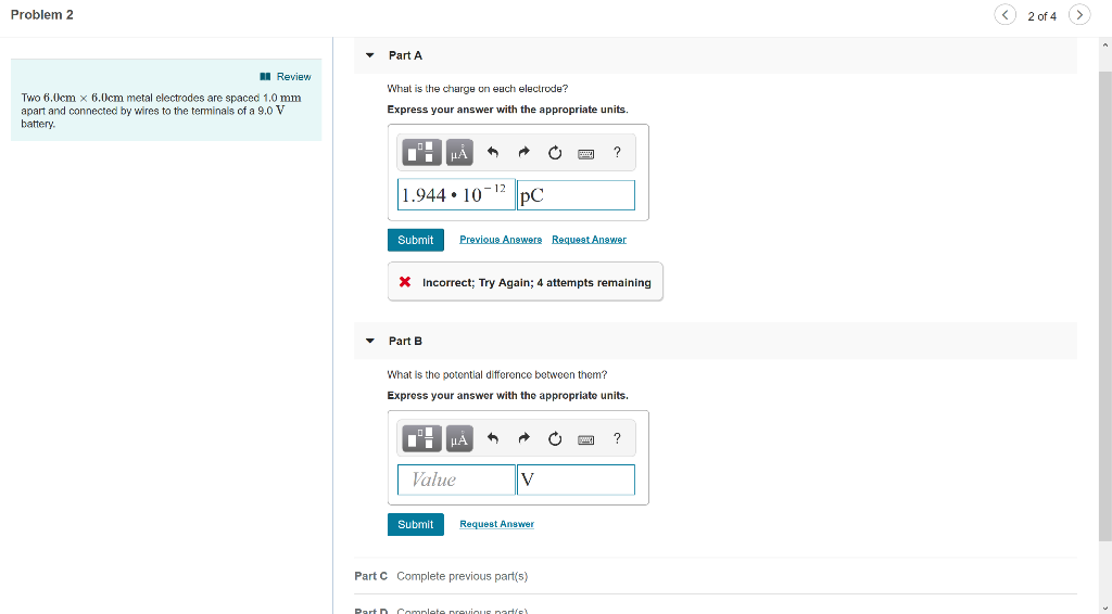 Solved 2 of 4 Problem 2 Part A Review What is the charge on | Chegg.com