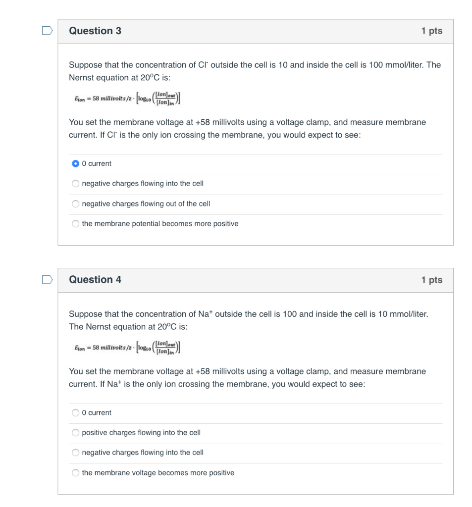 Solved Question 3 1 pts Suppose that the concentration of Cl | Chegg.com